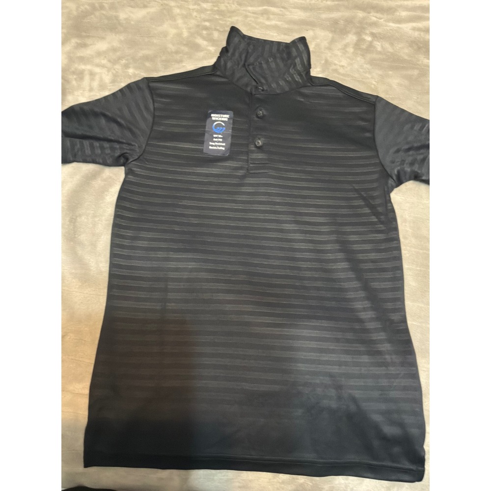 Nautica School Uniform Kids Black Striped Performance Polo Shirt M 10/12 NEW